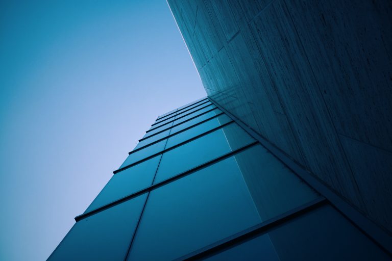 Glass office towers in a financial district